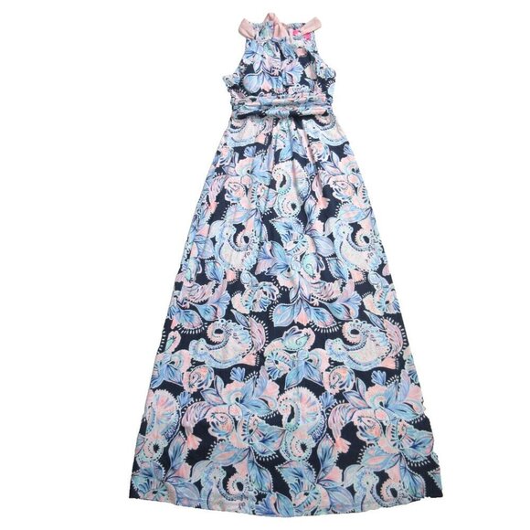 NWT Lilly Pulitzer Martina Maxi High Tide Navy Holy Flockamolie Jersey Dress S - Picture 2 of 6